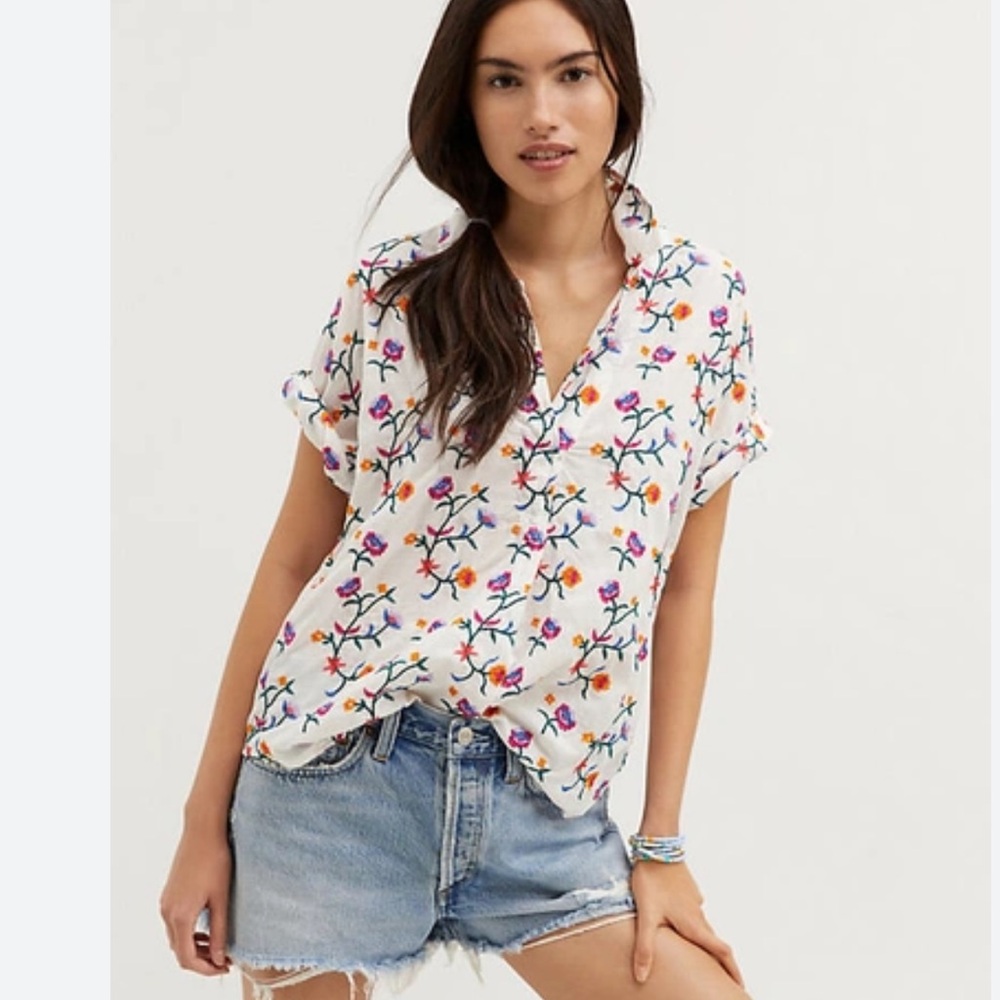 Pilcro Floral Embroidered Surf Button down